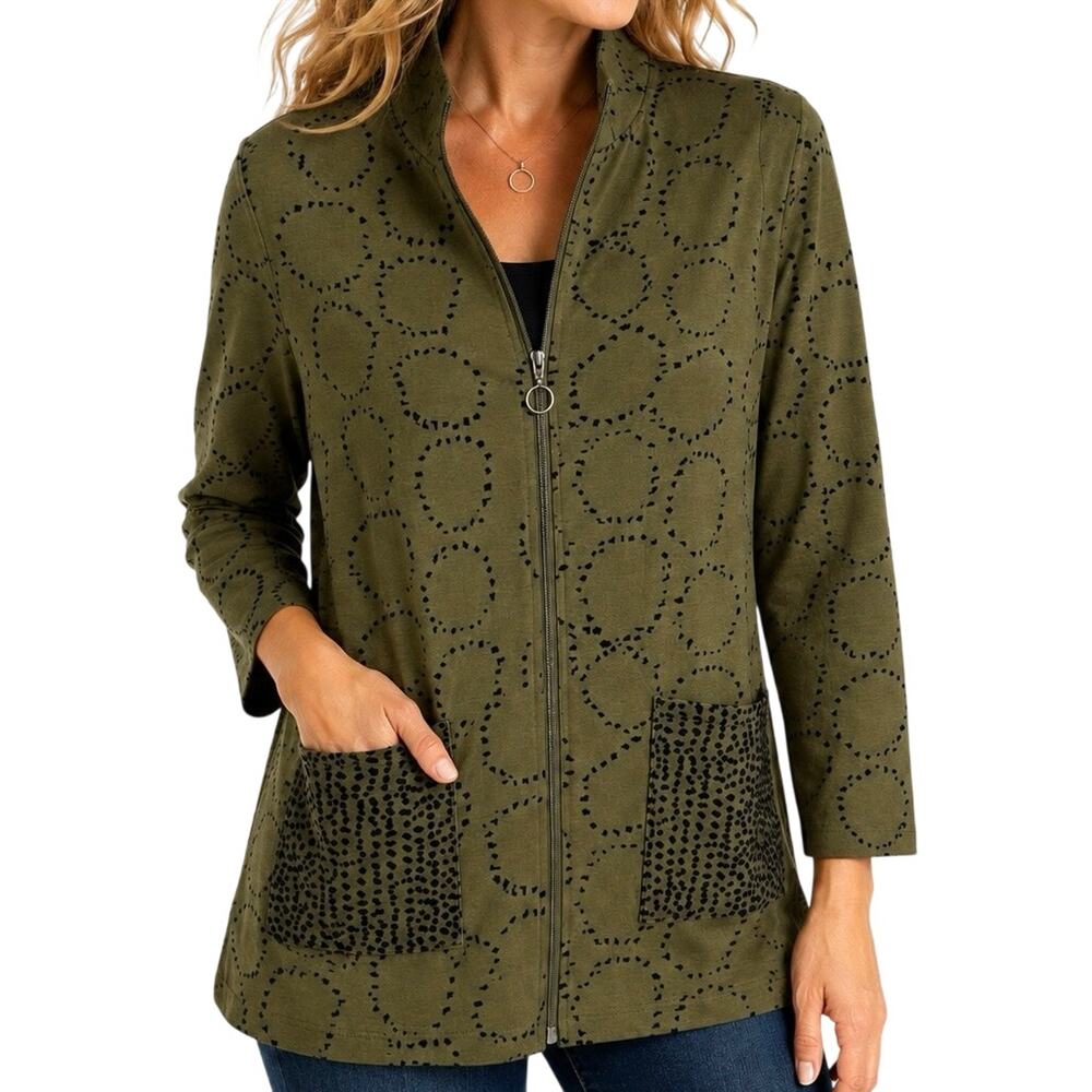 NEW NWT Habitat Sz Small Olive Green Wearable Art Jacket Blouse Shirt Top Artsy